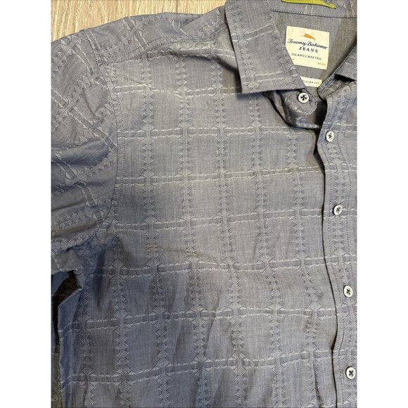 Tommy Bahama Shirt L 100% Linen Blue Button Front Long Sleeve Check Plaid - Picture 2 of 9
